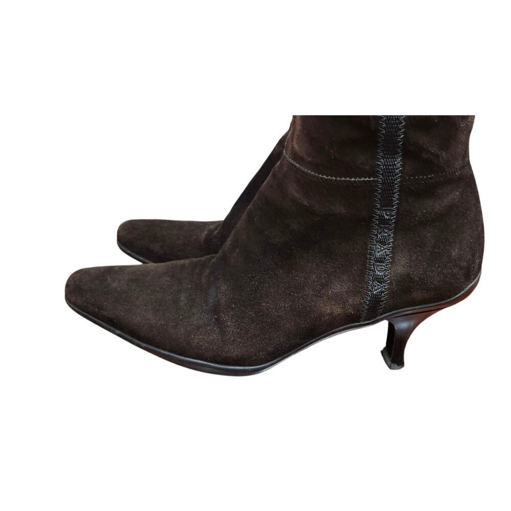 PRADA BROWN SUEDE HEELED BOOTS - EU 38.5/US 8 - Picture 8 of 16